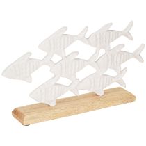 Article Banc de Poissons Décoration Poisson Blanc Métal Bois Naturel 28x16cm