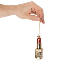 Article Décoration de sapin de Noël : flacon de parfum et rouge à lèvres à motif léopard, 11 cm, lot de 2