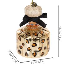 Article Décoration de sapin de Noël : flacon de parfum et rouge à lèvres à motif léopard, 11 cm, lot de 2