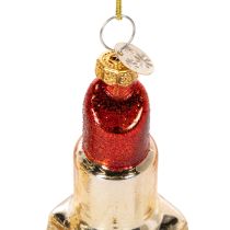 Article Décoration de sapin de Noël : flacon de parfum et rouge à lèvres à motif léopard, 11 cm, lot de 2