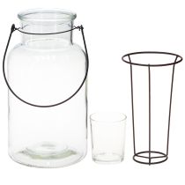 Article Lanterne déco Bouteille en verre avec Insert métal noir Ø13cm