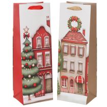 Article Sac cadeau bouteille maison de Noël et sapin de Noël 36 cm 2 pièces