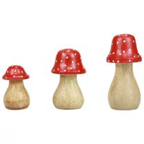 Agaric mouche champignons décoratifs champignons en bois décoration d&#39;automne H6/8/10cm lot de 3