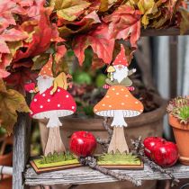 Amanite mouche pour l&#39;automne, décoration bois, gnome sur champignon orange / rouge H21 / 19,5cm 4pcs