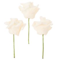 Article Roses artificielles couleur crème, fleur de 10 cm sur tige, lot de 100.