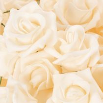 Article Roses artificielles couleur crème, fleur de 10 cm sur tige, lot de 100.