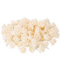Article Roses artificielles couleur crème, fleur de 10 cm sur tige, lot de 100.