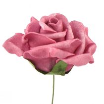 Article Rose en mousse sur fil mini roses vieux rose Ø5cm 27pcs