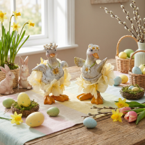 Article Figurine décorative de canard en robe à fleurs, accessoire de décoration printanier ou estival, 11 cm, lot de 2.