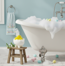 Article Décoration de Pâques : poussin en chenille dans la baignoire, jaune, 9 cm