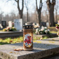 Article Bougies funéraires marron fleurs Ø7,5cm H16,5cm 6 pcs