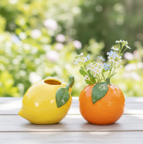 Article Vase à agrumes (orange et citron), accessoire de décoration raffiné pour l'été, 10 cm, lot de 2.