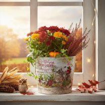 Article Jardinière/pot de fleurs rond en métal Fresh Garden H21cm