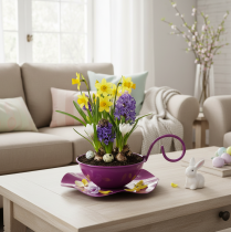 Article Tasse à thé décorative en métal sur soucoupe, violette, Ø 11,5 cm, H 8 cm, lot de 2