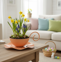 Article Tasse décorative en métal, orange, Ø 11,5 cm, H 6 cm, avec soucoupe, lot de 2