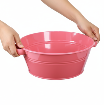 Article Coupe à fleurs ronde en métal rose avec anses, Ø33,5 cm