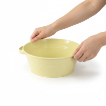 Article Bol décoratif en métal, vert-jaune, coupe à fleurs avec anse, Ø33,5 cm