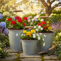 Article Seau décoratif vintage en métal rouillé Ø15/17,5/22 cm, lot de 3