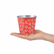 Article Petit pot de fleurs rouge et blanc, motif floral, en métal, Ø 10,5 cm x H 10,5 cm