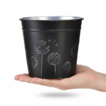 Article Pot de fleurs noir et argent, jardinière en métal, Ø 12,5 cm H 11,5 cm