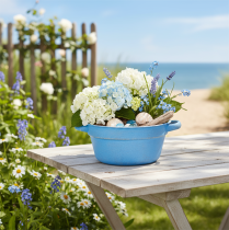 Article Bol/pot décoratif, métal bleu, style shabby chic, Ø 17 cm, H 8,5 cm