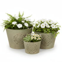 Article Pot de fleurs en métal, vert, vintage, Ø 22 cm – 13,5 cm, lot de 3