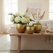 Article Vases décoratifs en métal aspect laiton, Ø 18/15/12,5 cm, lot de 3