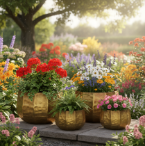 Article Pot de fleurs décoratif en métal, laiton, Ø22/18/14 cm, lot de 3