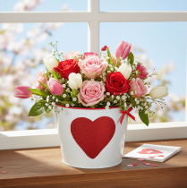 Article Pot de fleurs blanc à cœur rouge, jardinière, Ø18cm H13,5cm