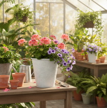 Article Pot de fleurs décoratif, jardinière ornée, décor en métal blanc et gris Ø 20,5 cm H 19,5 cm