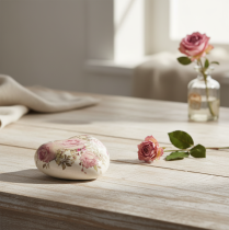 Article Coeur décoratif en céramique avec roses en faïence pour la table 10,5cm