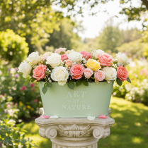 Article Coupe à fleurs ovale en zinc vert menthe 27×18cm H12,5cm