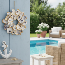 Article Couronne de coquillages d'huîtres véritables Décoration marine murale 12 cm