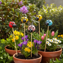 Article Coccinelles décoratives pour pots de fleurs et compositions florales printanières, 32 cm, lot de 16.