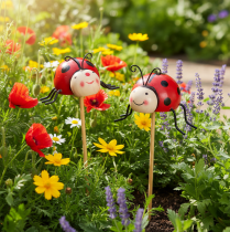 Article Piquets de jardin coccinelle, décoration printanière et estivale, ornement floral, 31 cm, lot de 4
