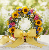 Article Ruban moiré pour couronne, jaune à bordure dorée, 125 mm x 25 m - Ruban de deuil de haute qualité, ruban décoratif, ruban pour nœud