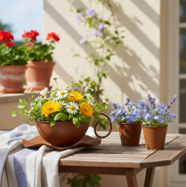 Article Pot de fleurs avec soucoupe, finition rouille, Ø 19,5 cm, H 8 cm