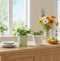 Article Pot de fleurs Art of Nature avec inscription, décoration pour rebord de fenêtre et salon, 15 cm, lot de 2