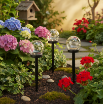 Article Lampe de jardin, globe lumineux avec piquet de terre pour éclairage extérieur, 36 cm, lot de 4