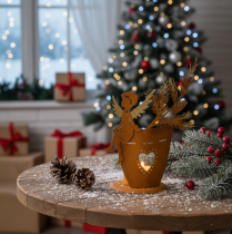 Article Porte-bougie chauffe-plat de Noël, décoration ange, finition rouille, Ø8 cm H18 cm