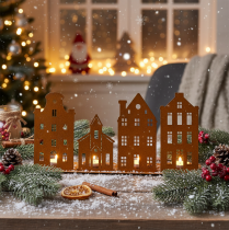 Article Décoration de Noël en forme de chandelier, maison rouille, 52 x 12 cm