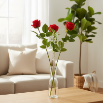 Article Branche de rose en soie, rose artificielle rouge 72 cm, lot de 3