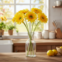 Article Gerberas artificiels, jaune soleil, fleurs de jardin, 47 cm, lot de 6