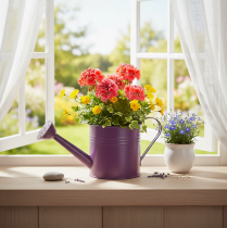 Article Arrosoir décoratif, pot de fleurs en métal violet, Ø 13,5 cm H 12,5 cm