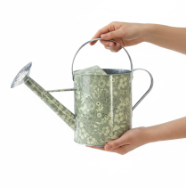 Article Arrosoir en métal, style vintage, vert et argent à motif floral - cache-pot décoratif, Ø18cm