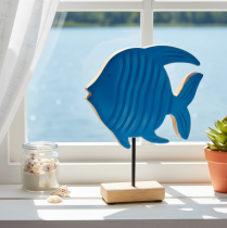 Article Figurine de poisson en bois, décoration marine, objet de décoration de table artisanal pour salon, 22 cm