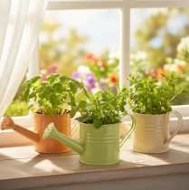 Article Ensemble de 8 pots de fleurs décoratifs en métal multicolores, 16,5 x 7 cm - Idéaux pour balcon et cuisine