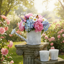 Article Pot de fleurs vintage Ø17cm, arrosoir décoratif, pot en métal style shabby chic