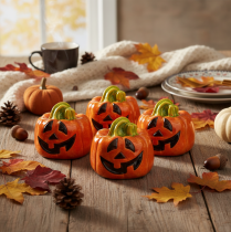 Article Figurine décorative de citrouille en céramique pour l'automne et Halloween, 8 cm