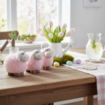 Article Mouton rose avec lunettes et fourrure céramique 10,5×5,5×9cm 3pcs
